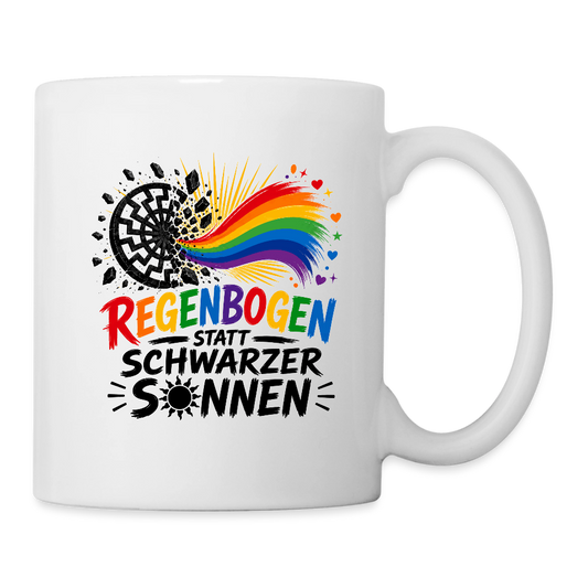 Tasse - Regenbogen statt schwarzer Sonnen - beidseitig bedruckt - Weiß