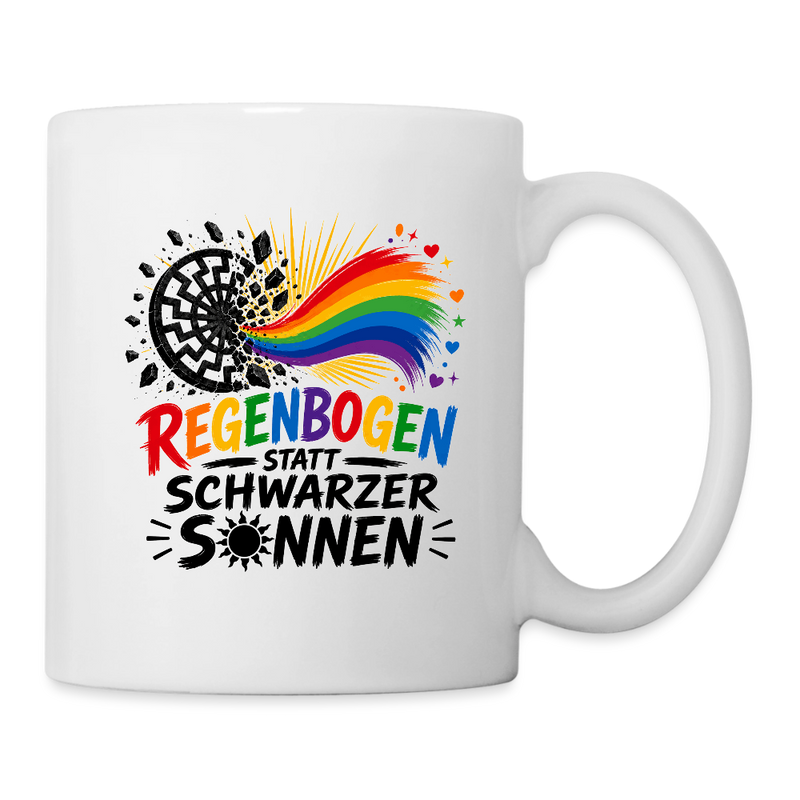 Tasse - Regenbogen statt schwarzer Sonnen - beidseitig bedruckt - Weiß