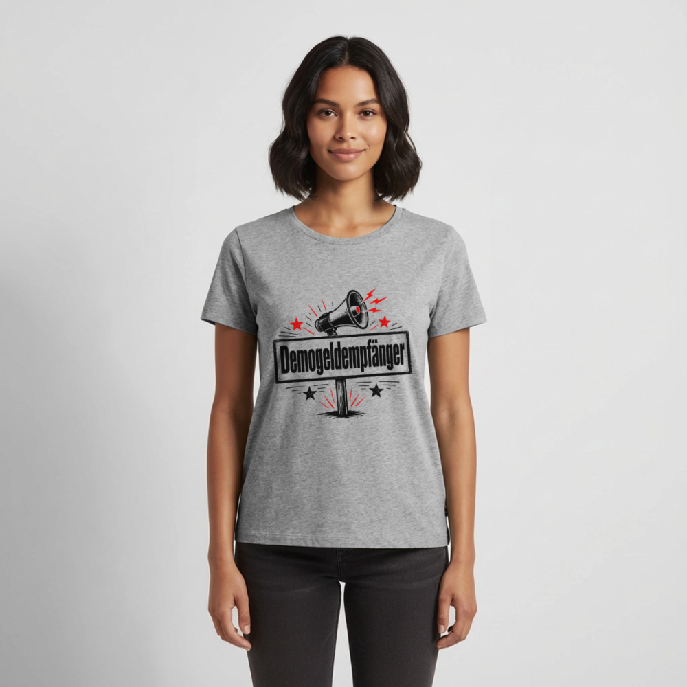Frauen Demogeldempfänger T-Shirt - Satirisches Demo Shirt, politisches Statement Shirt, Protest Shirt  Premium T-Shirt - Grau meliert