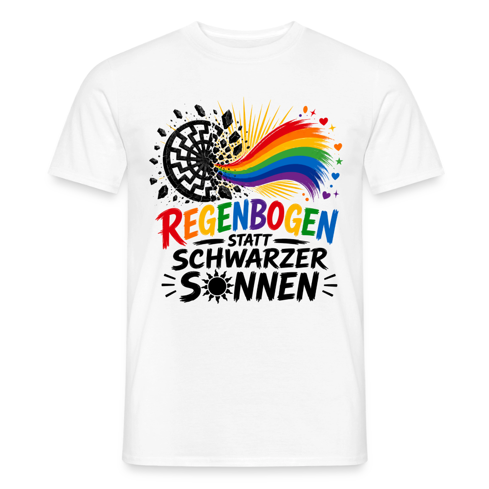 Regenbogen statt schwarzer Sonnen Shirt - Statement gegen Rechtsextremismus - Weiß