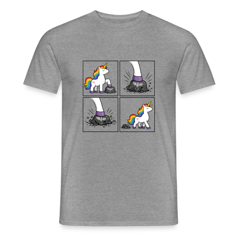 Männer T-Shirt Rainbow Unicorn Comic T-Shirt – Minimalistisches Statement Shirt mit Regenbogen Einhorn - Graphit meliert