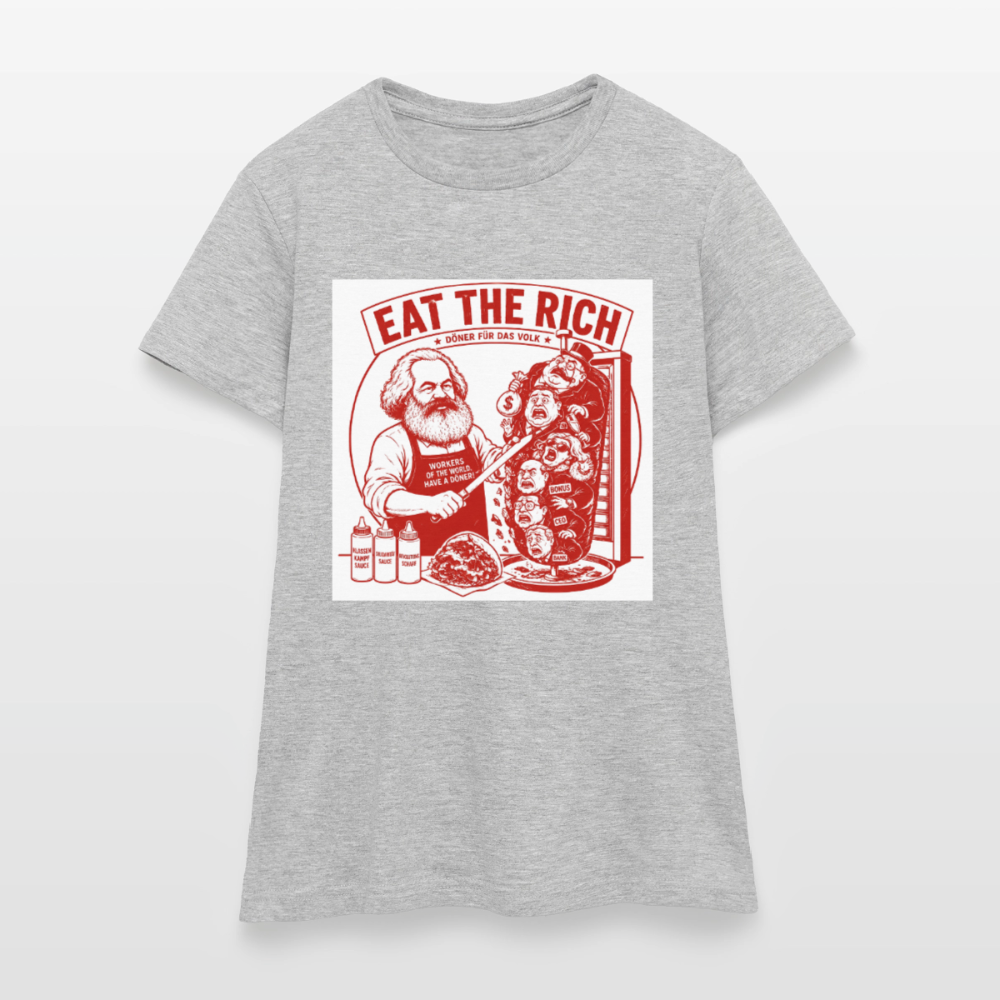 Frauen T-Shirt Eat The Rich Döner T-Shirt - Karl Marx Satire - Grau meliert