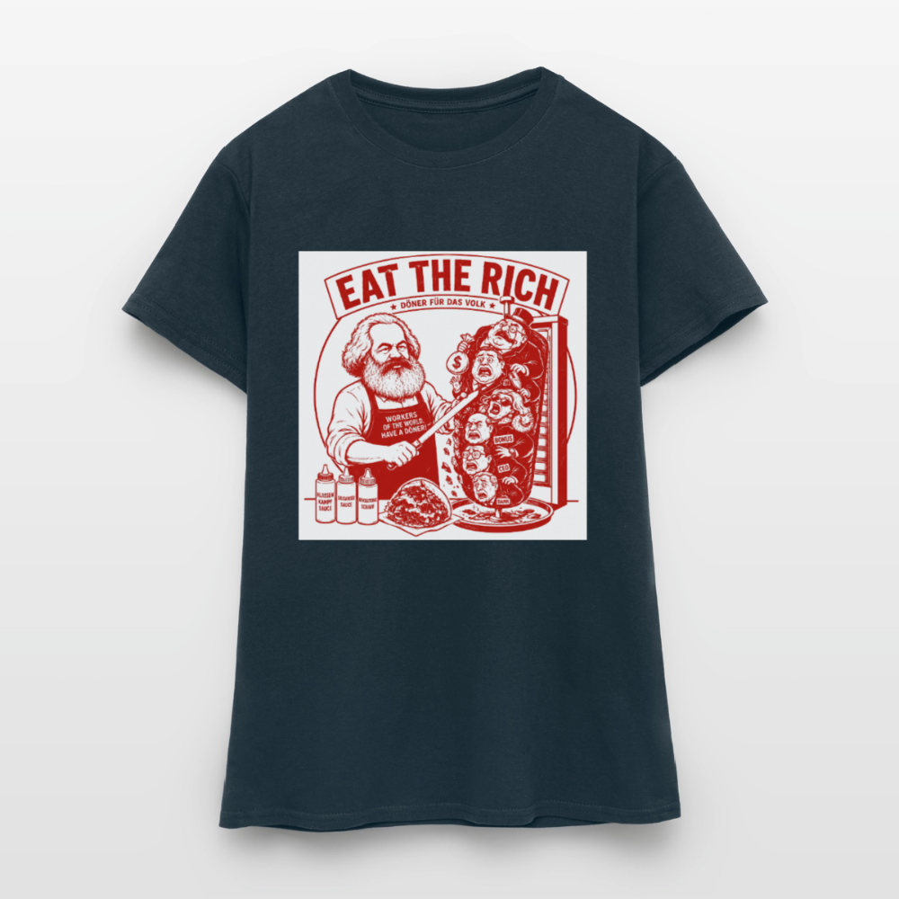 Frauen T-Shirt Eat The Rich Döner T-Shirt - Karl Marx Satire - Navy