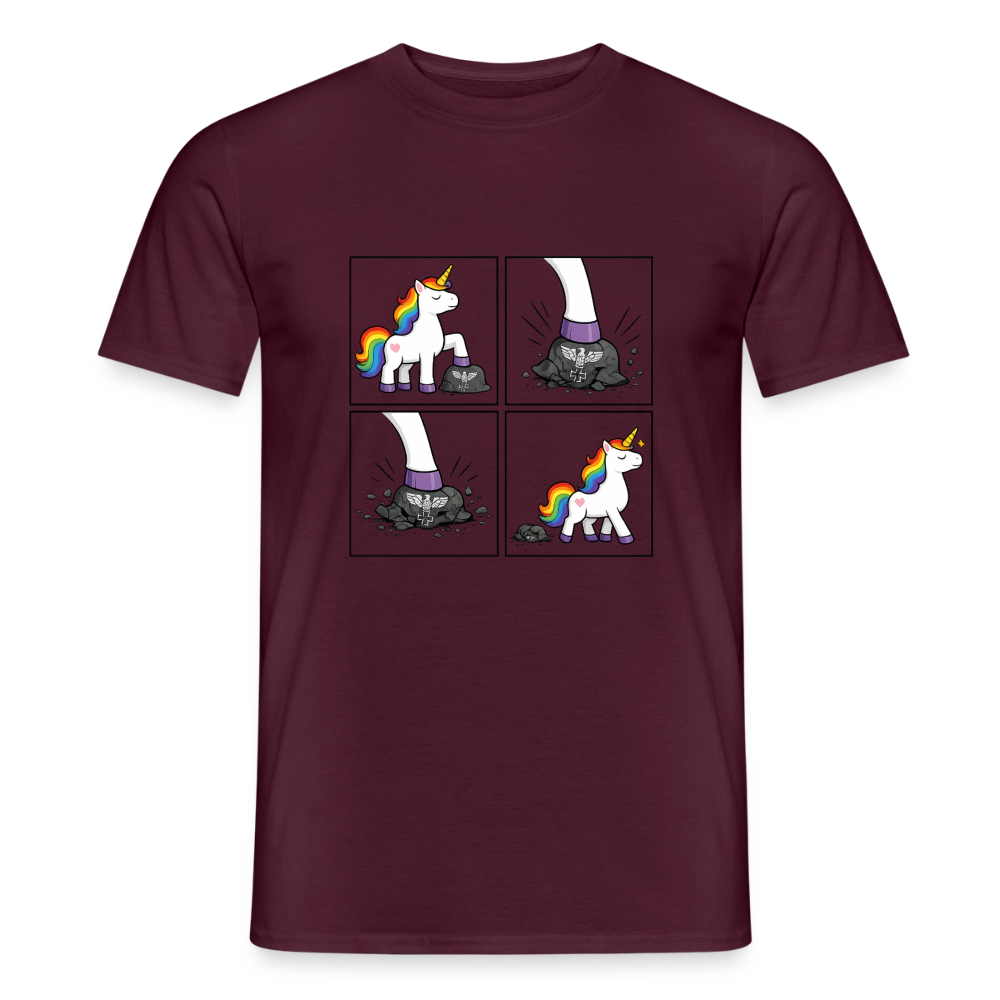 Männer T-Shirt Rainbow Unicorn Comic T-Shirt – Minimalistisches Statement Shirt mit Regenbogen Einhorn - Ziegelrot
