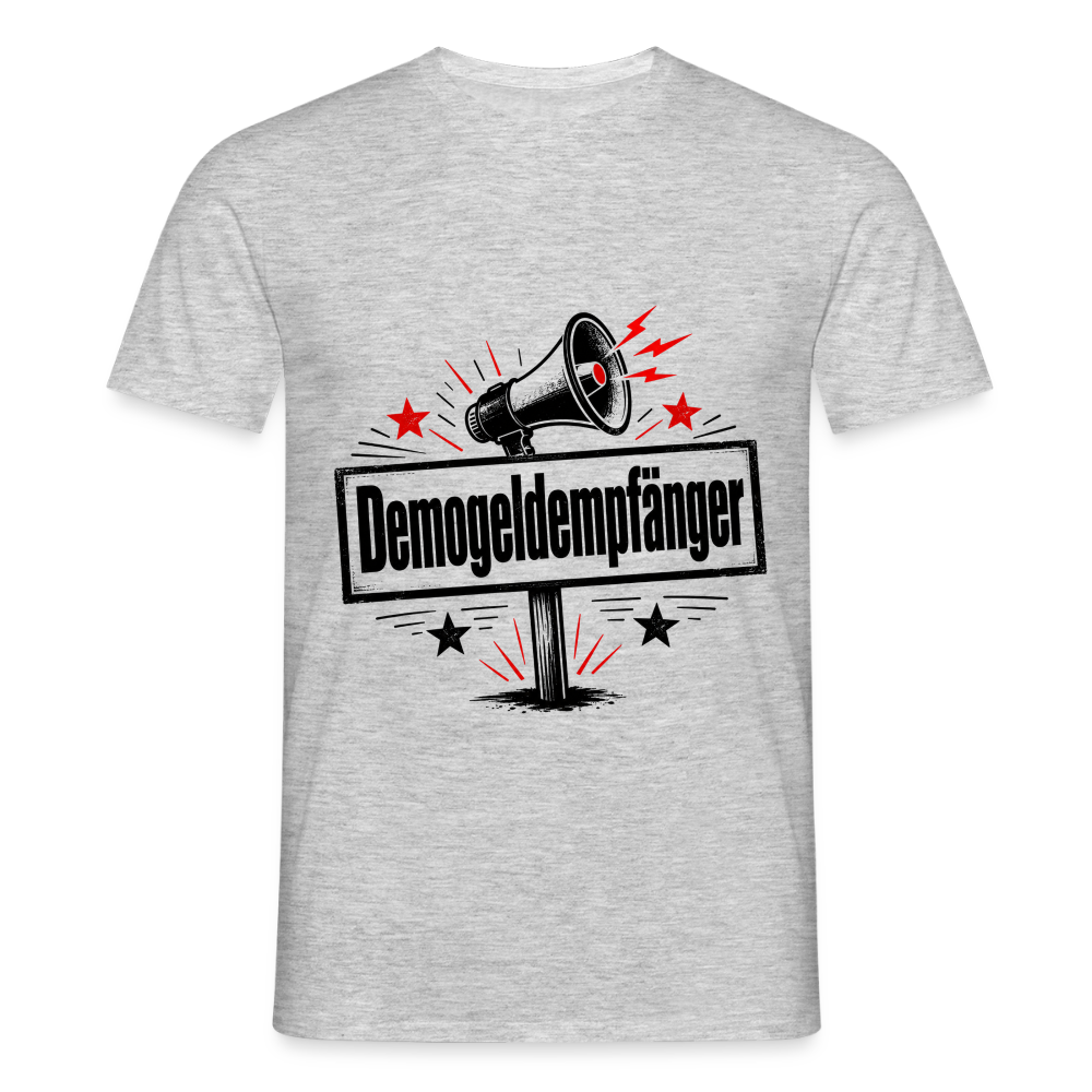 Herren Demogeldempfänger T-Shirt - Satirisches Demo Shirt, politisches Statement Shirt, Protest Shirt - Grau meliert