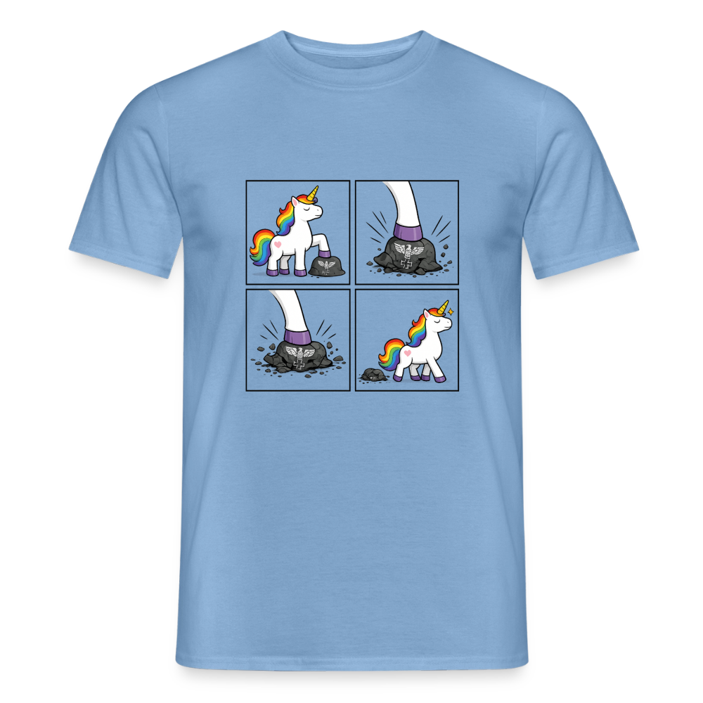 Männer T-Shirt Rainbow Unicorn Comic T-Shirt – Minimalistisches Statement Shirt mit Regenbogen Einhorn - Carolina Blue