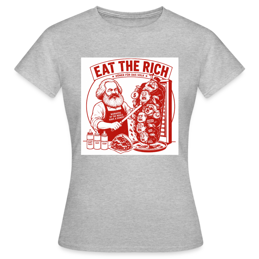 Frauen T-Shirt Eat The Rich Döner T-Shirt - Karl Marx Satire - Grau meliert