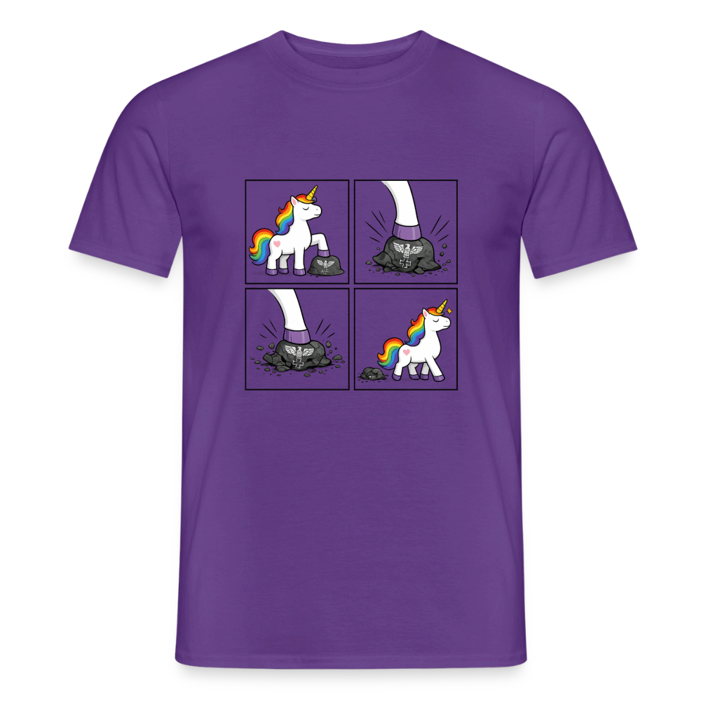 Männer T-Shirt Rainbow Unicorn Comic T-Shirt – Minimalistisches Statement Shirt mit Regenbogen Einhorn - Lila