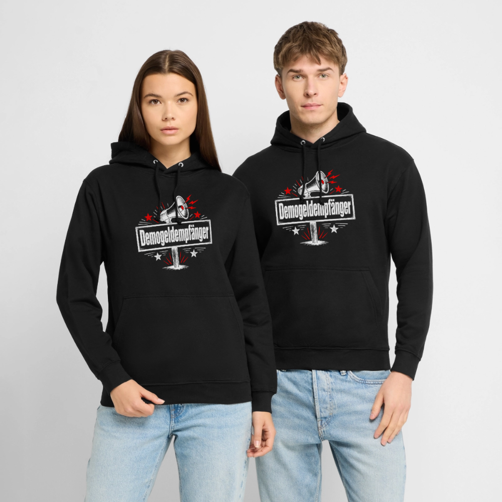 Unisex HoodieBequemer Statement-Hoodie mit dem satirischen Aufdruck „Demogeldempfänger“. Perfekt für Demos, Freizeit und politische Streetwear - Schwarz