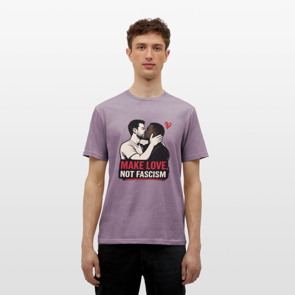 Herren Make Love Not Fascism T-Shirt - LGBTQ Pride & Gegen Rechts Statement Shirt - Lilagrau 