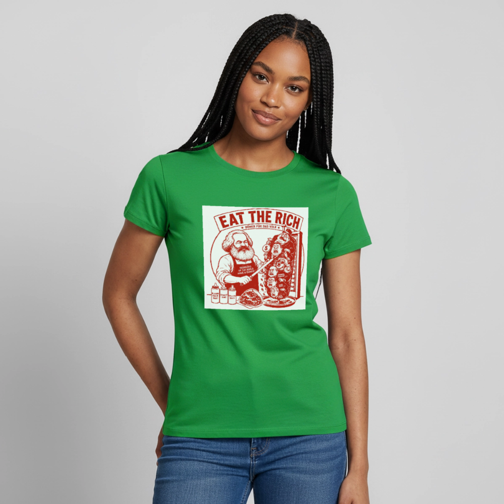 Frauen T-Shirt Eat The Rich Döner T-Shirt - Karl Marx Satire - Kelly Green