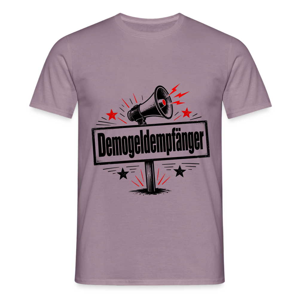 Herren Demogeldempfänger T-Shirt - Satirisches Demo Shirt, politisches Statement Shirt, Protest Shirt - Lilagrau 