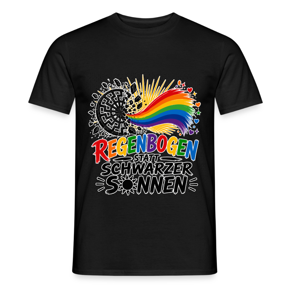 Schwarzes Männer T-Shirt Regenbogen statt schwarzer Sonnen - Schwarz
