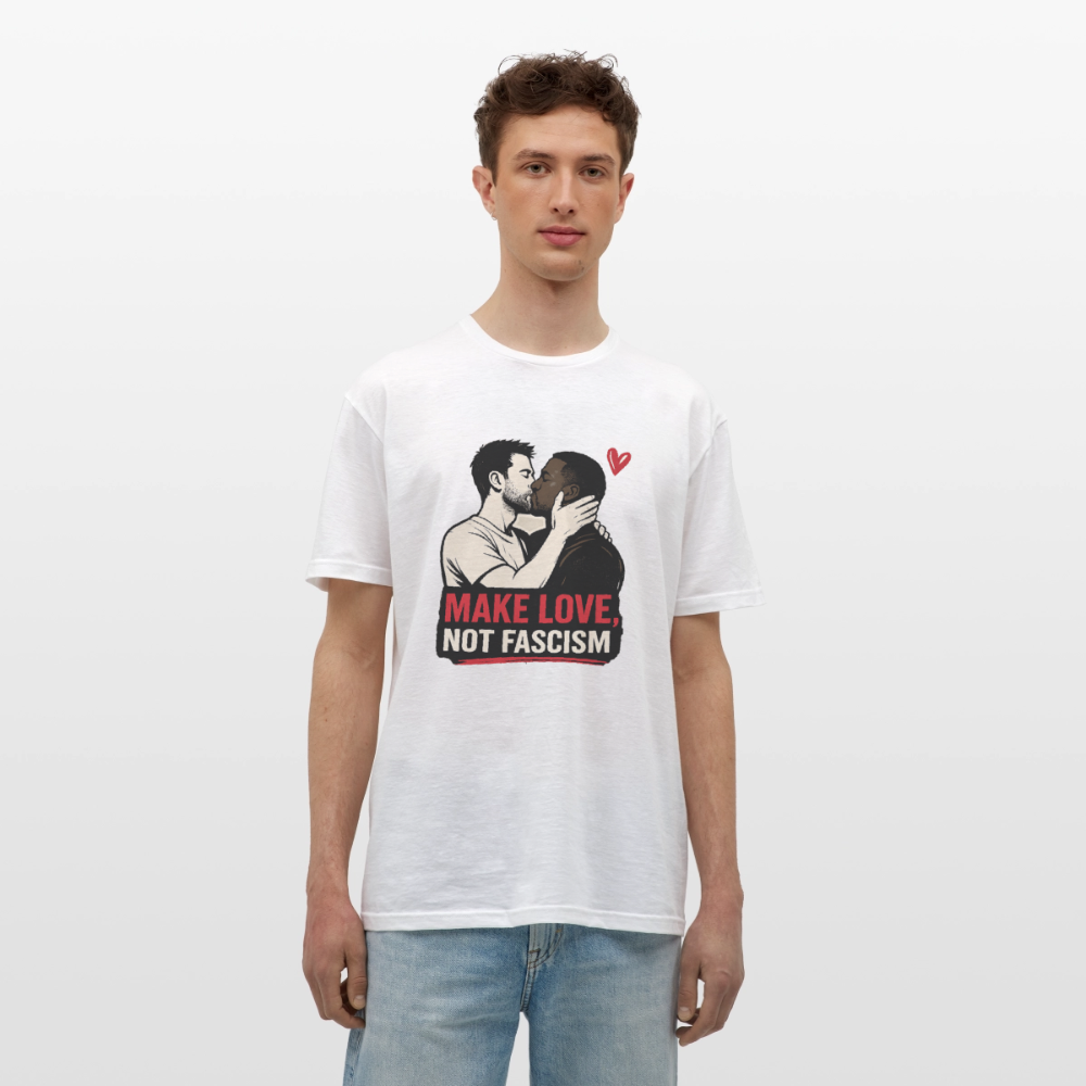 Herren Make Love Not Fascism T-Shirt - LGBTQ Pride & Gegen Rechts Statement Shirt - Weiß