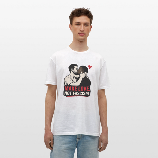 Herren Make Love Not Fascism T-Shirt - LGBTQ Pride & Gegen Rechts Statement Shirt - Weiß