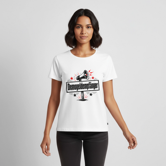 Frauen Demogeldempfänger T-Shirt - Satirisches Demo Shirt, politisches Statement Shirt, Protest Shirt  Premium T-Shirt - Weiß