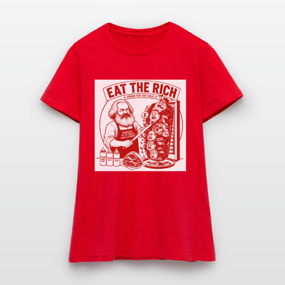 Frauen T-Shirt Eat The Rich Döner T-Shirt - Karl Marx Satire - Rot