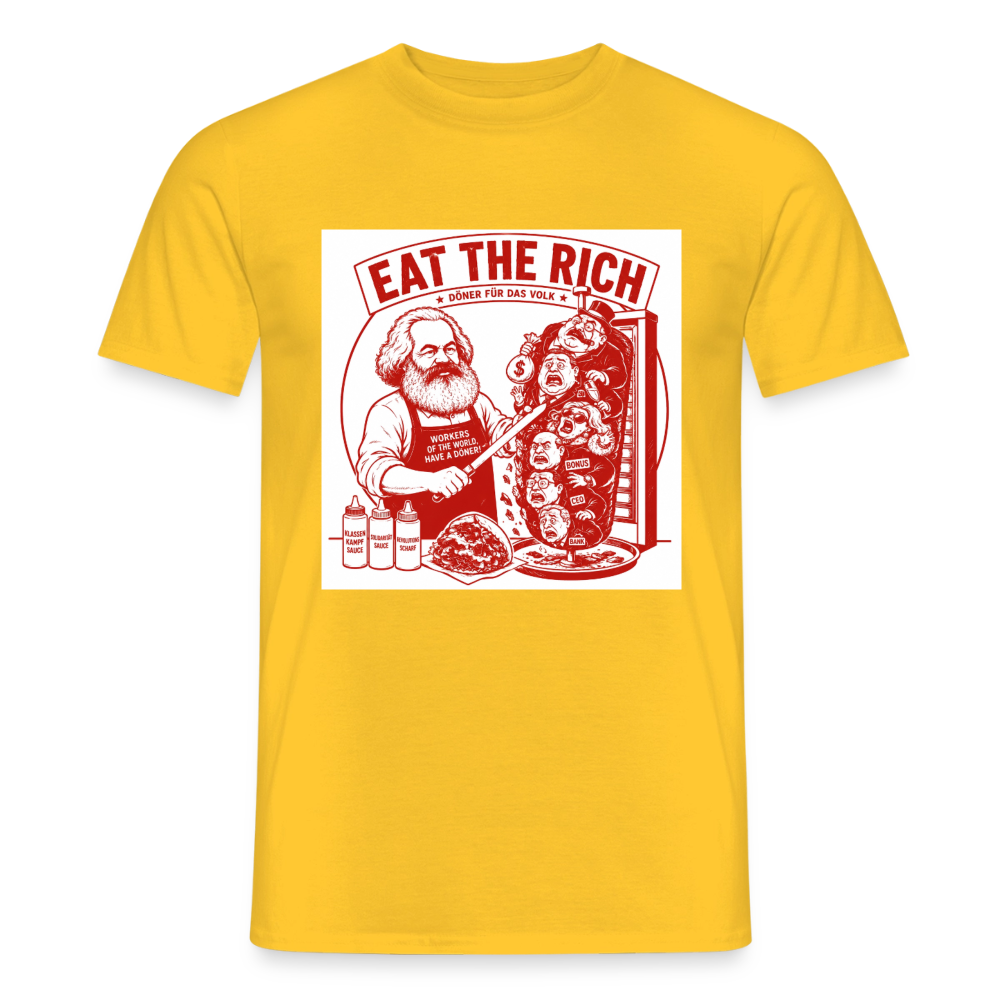 Männer T-Shirt Eat The Rich Döner T-Shirt - Karl Marx Satire - Gelb
