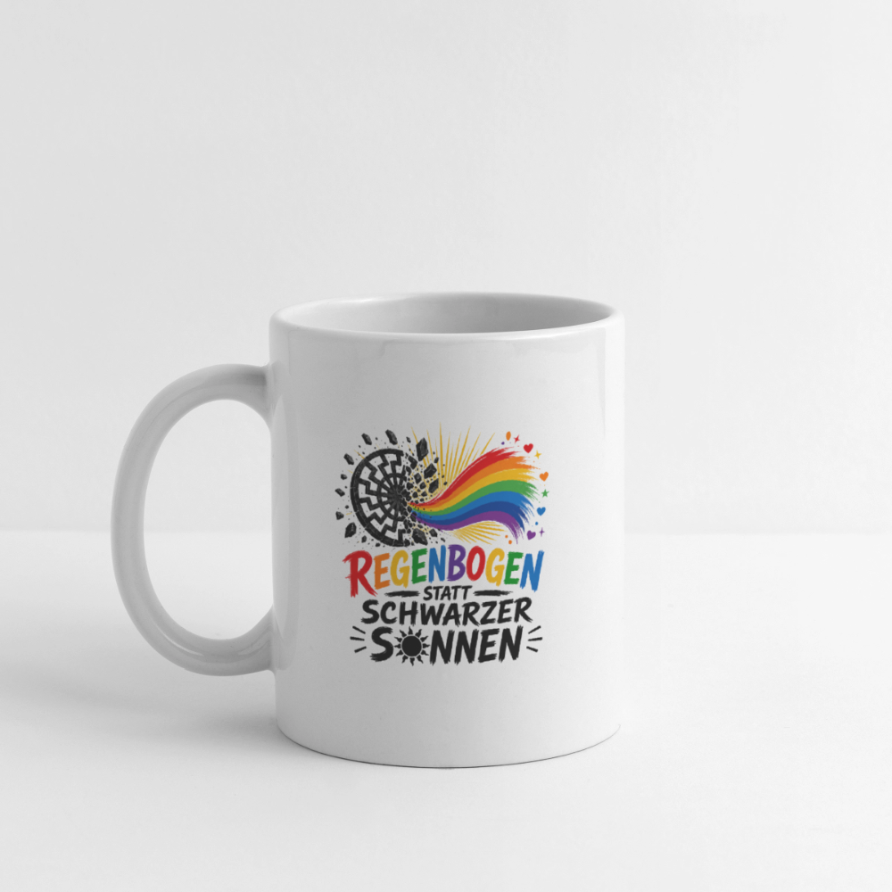Tasse - Regenbogen statt schwarzer Sonnen - beidseitig bedruckt - Weiß