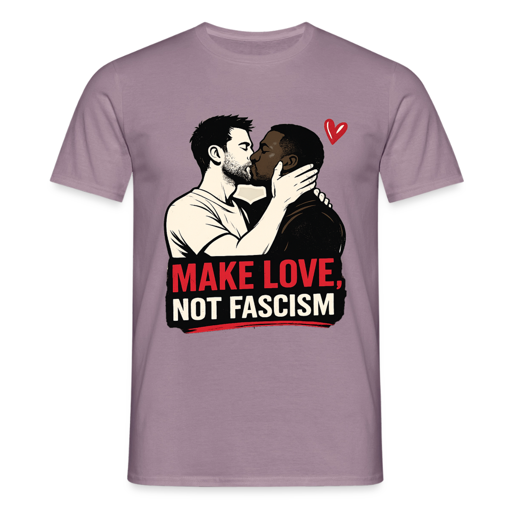 Herren Make Love Not Fascism T-Shirt - LGBTQ Pride & Gegen Rechts Statement Shirt - Lilagrau 