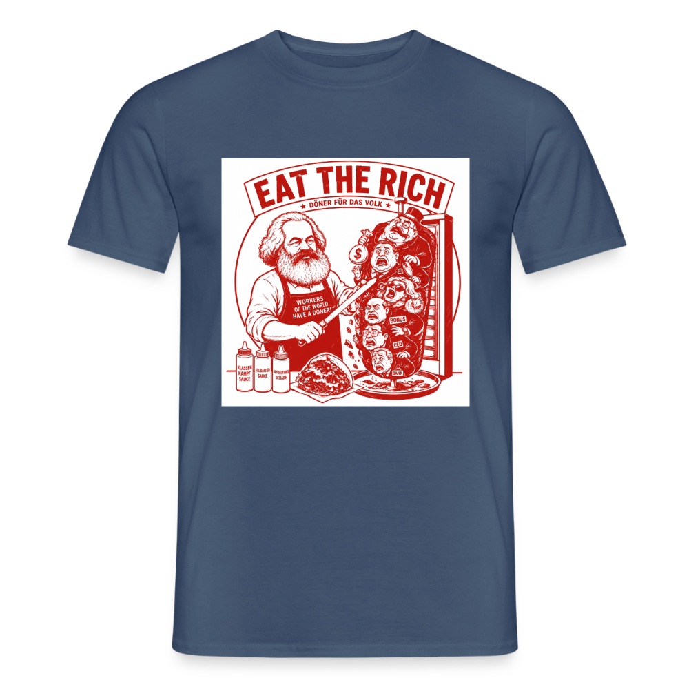 Männer T-Shirt Eat The Rich Döner T-Shirt - Karl Marx Satire - Dunkles Denimblau