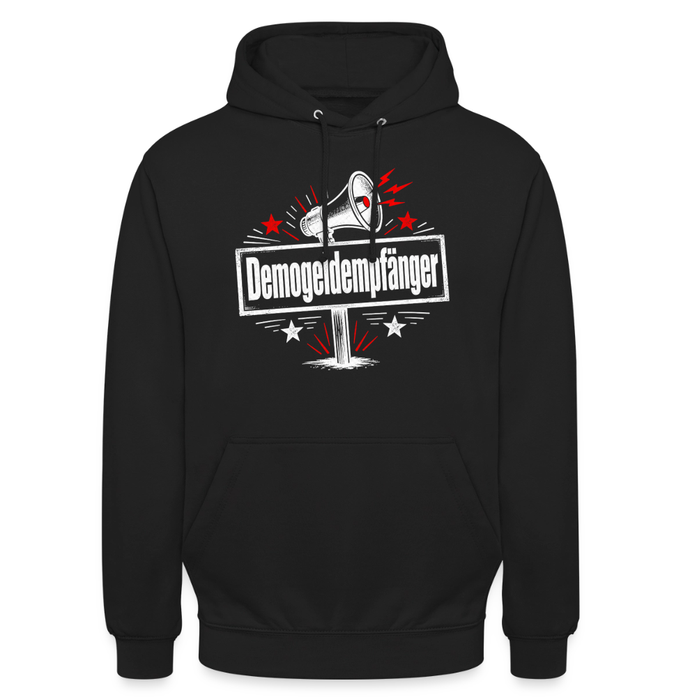 Unisex HoodieBequemer Statement-Hoodie mit dem satirischen Aufdruck „Demogeldempfänger“. Perfekt für Demos, Freizeit und politische Streetwear - Schwarz