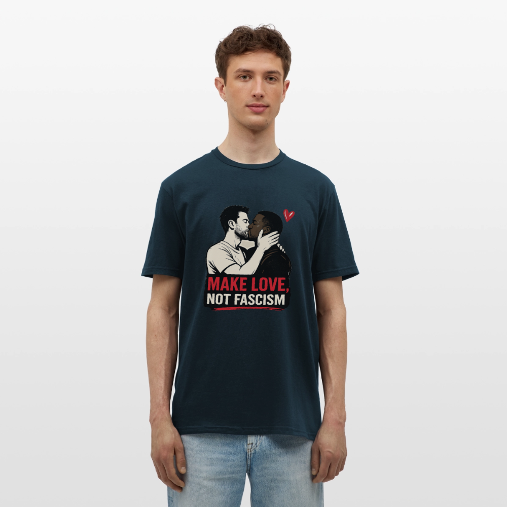 Herren Make Love Not Fascism T-Shirt - LGBTQ Pride & Gegen Rechts Statement Shirt - Navy