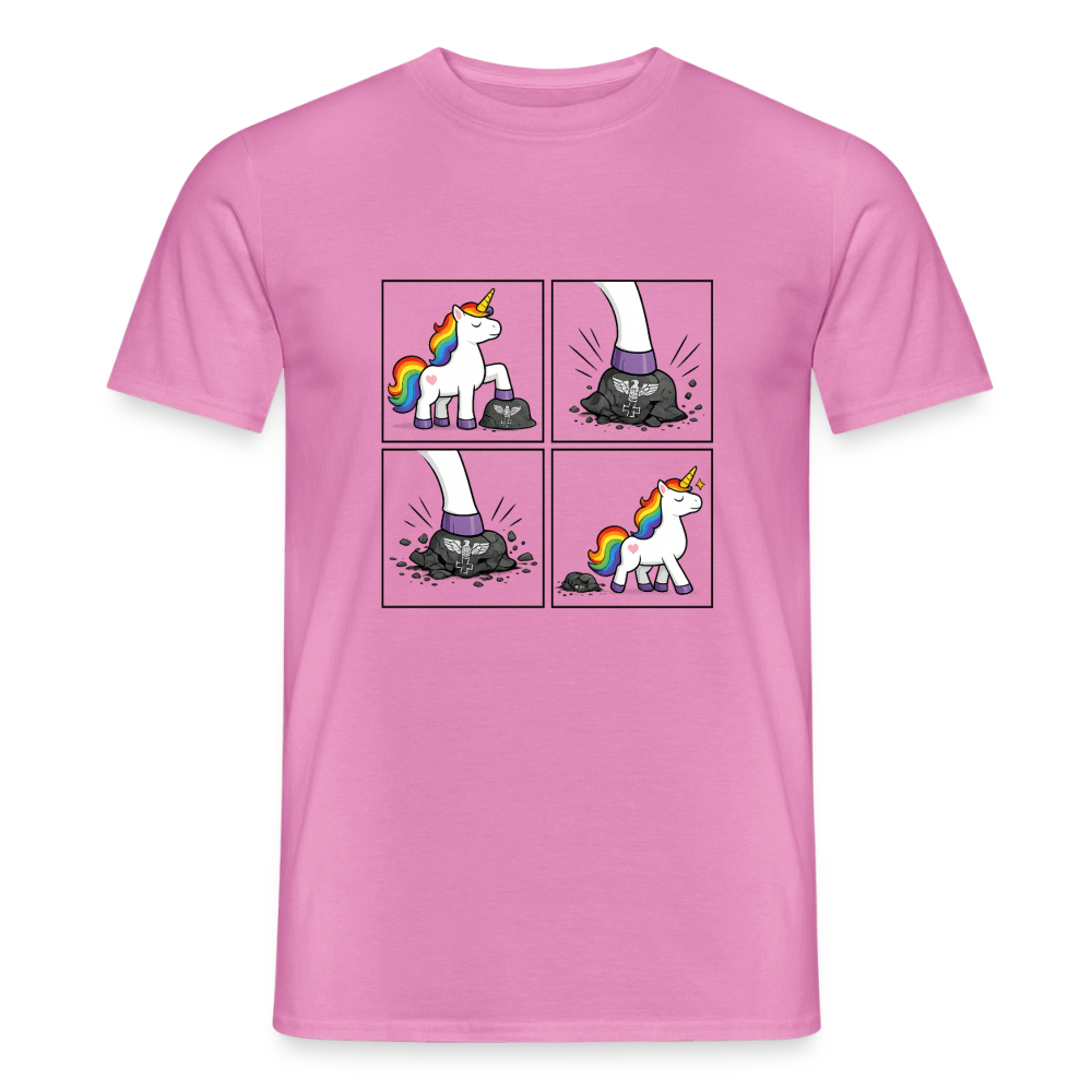 Männer T-Shirt Rainbow Unicorn Comic T-Shirt – Minimalistisches Statement Shirt mit Regenbogen Einhorn - Pink