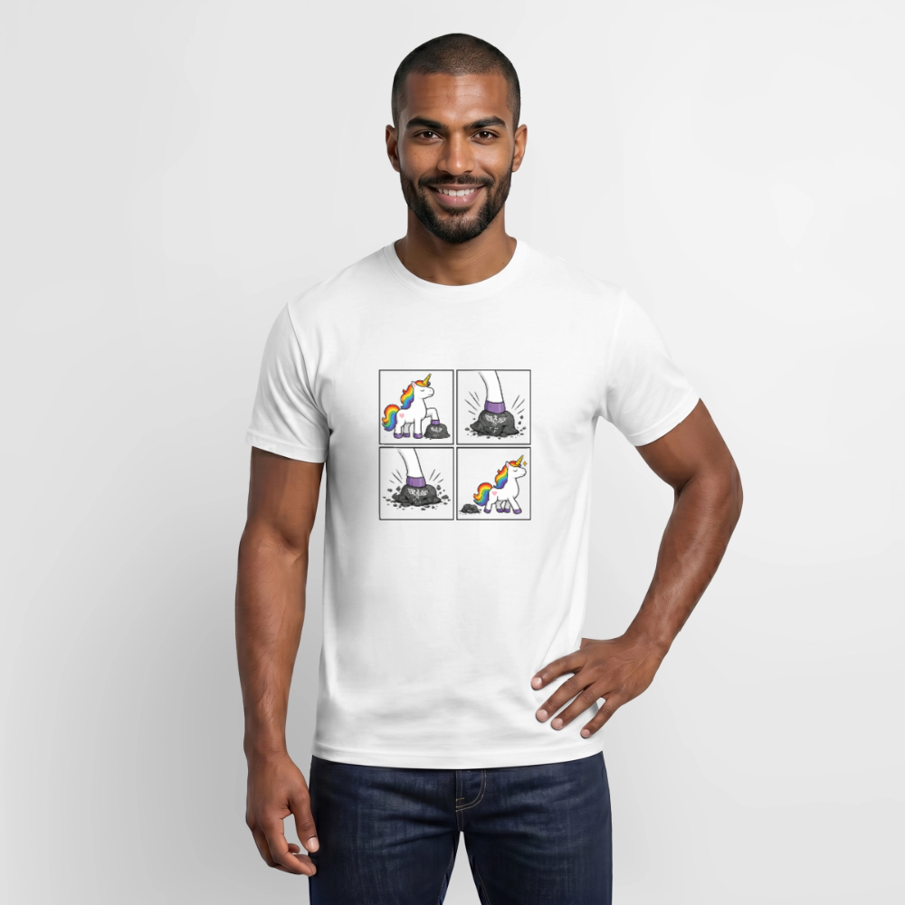 Männer T-Shirt Rainbow Unicorn Comic T-Shirt – Minimalistisches Statement Shirt mit Regenbogen Einhorn - Weiß