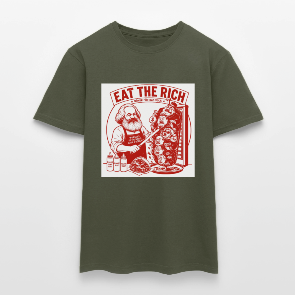 Männer T-Shirt Eat The Rich Döner T-Shirt - Karl Marx Satire - Militärgrün