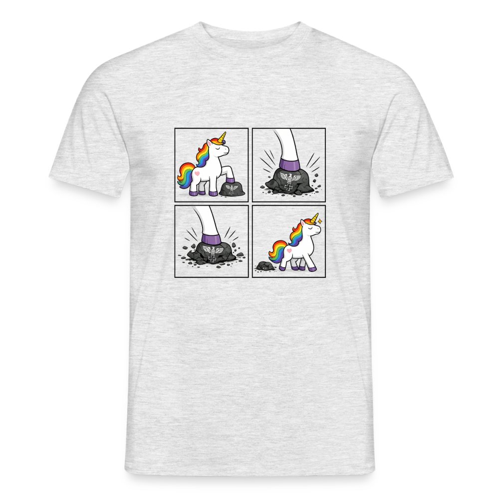 Männer T-Shirt Rainbow Unicorn Comic T-Shirt – Minimalistisches Statement Shirt mit Regenbogen Einhorn - Grau meliert