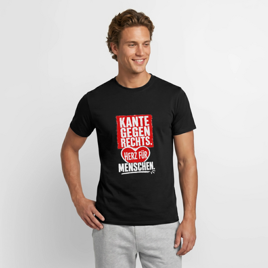 Kante gegen Rechts. Herz für Menschen. - Männer T-Shirt schwarz - Schwarz