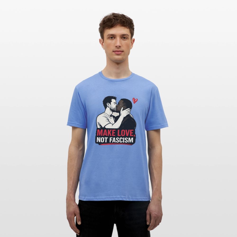 Herren Make Love Not Fascism T-Shirt - LGBTQ Pride & Gegen Rechts Statement Shirt - Carolina Blue