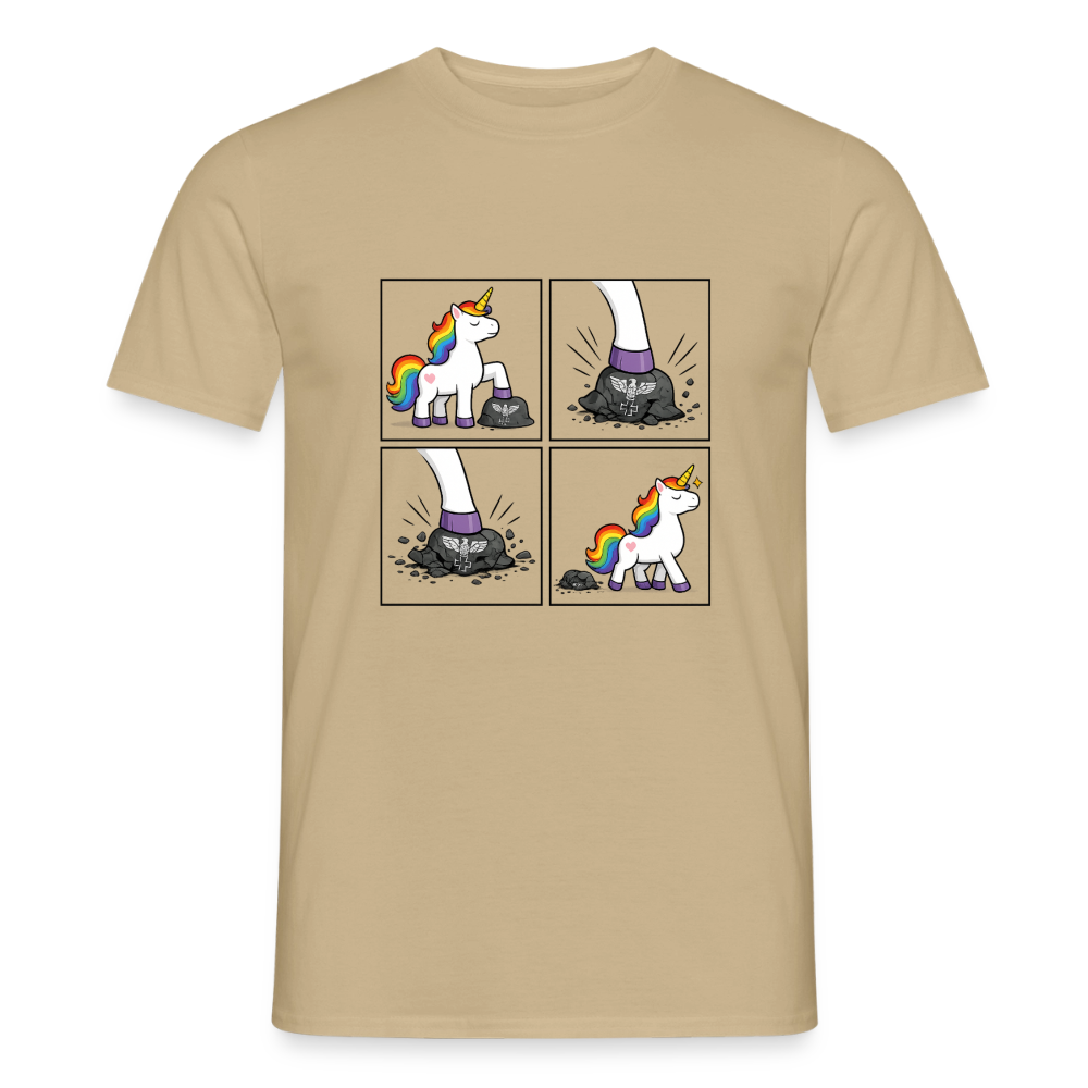 Männer T-Shirt Rainbow Unicorn Comic T-Shirt – Minimalistisches Statement Shirt mit Regenbogen Einhorn - Sandbeige