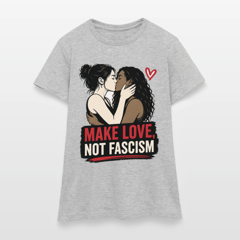 Make Love Not Fascism T-Shirt - LGBTQ Pride & Gegen Rechts Statement Shirt - Grau meliert