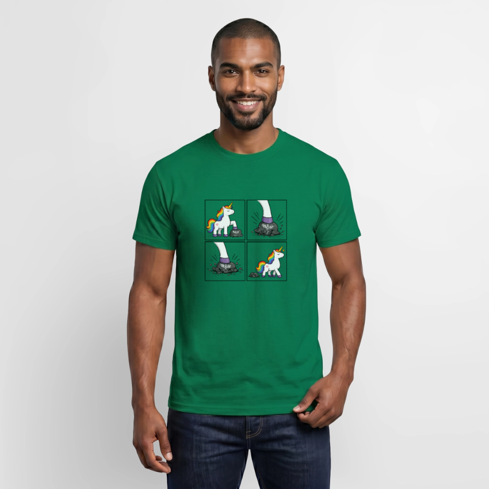 Männer T-Shirt Rainbow Unicorn Comic T-Shirt – Minimalistisches Statement Shirt mit Regenbogen Einhorn - Kelly Green