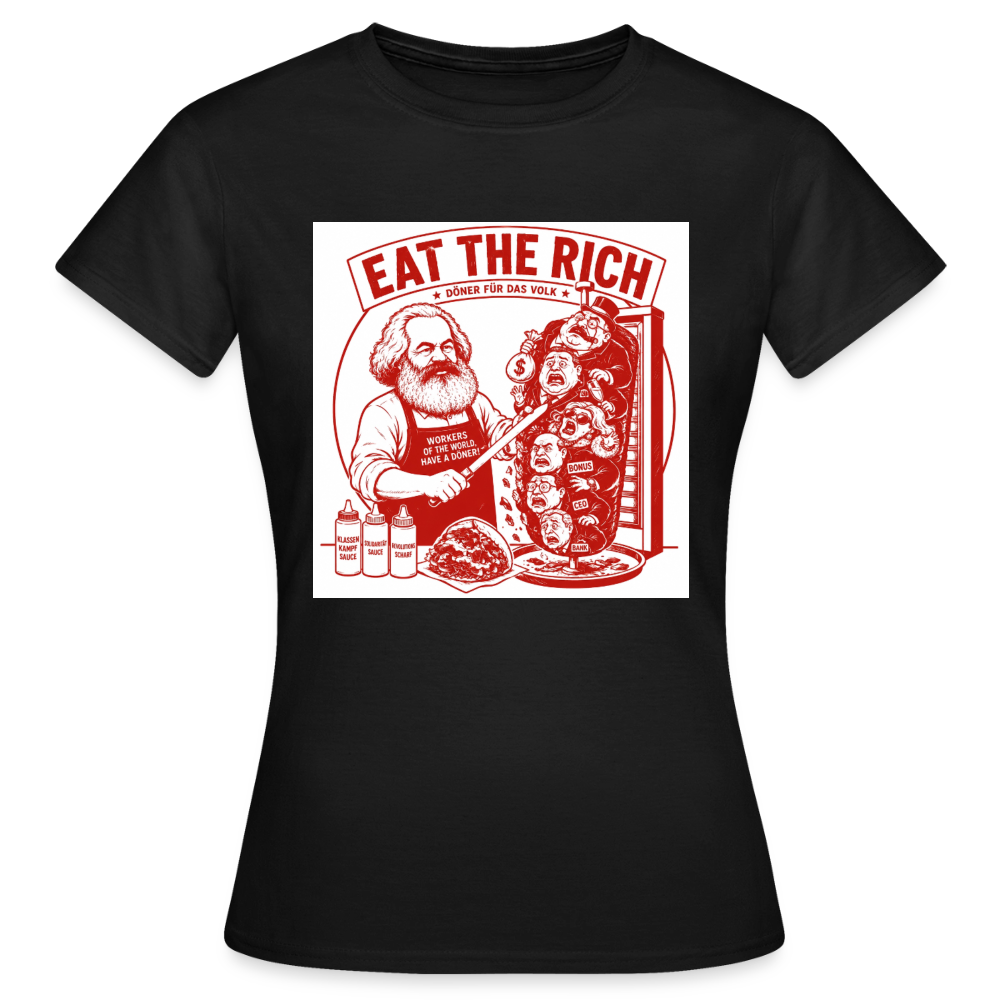 Frauen T-Shirt Eat The Rich Döner T-Shirt - Karl Marx Satire - Schwarz