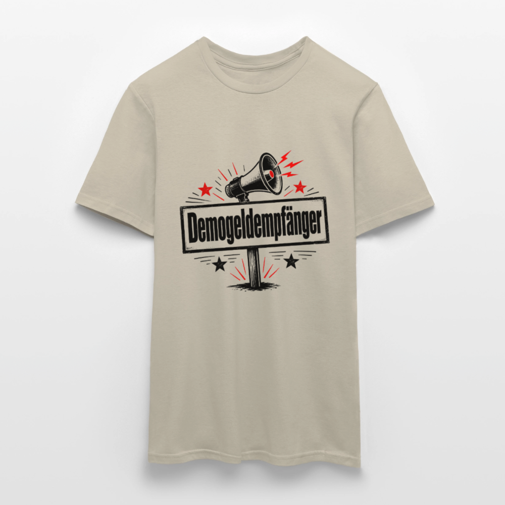 Herren Demogeldempfänger T-Shirt - Satirisches Demo Shirt, politisches Statement Shirt, Protest Shirt - Sandbeige