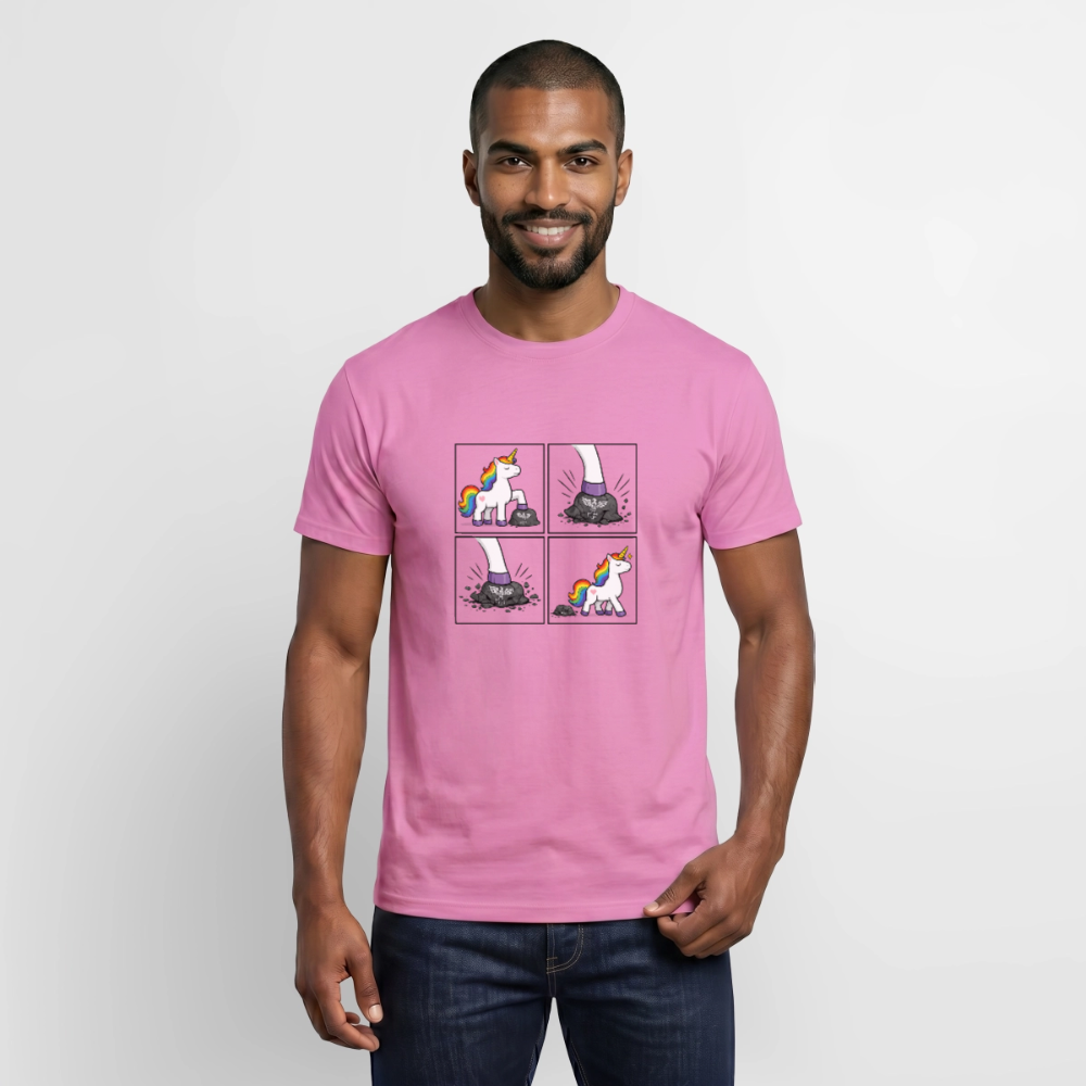 Männer T-Shirt Rainbow Unicorn Comic T-Shirt – Minimalistisches Statement Shirt mit Regenbogen Einhorn - Pink