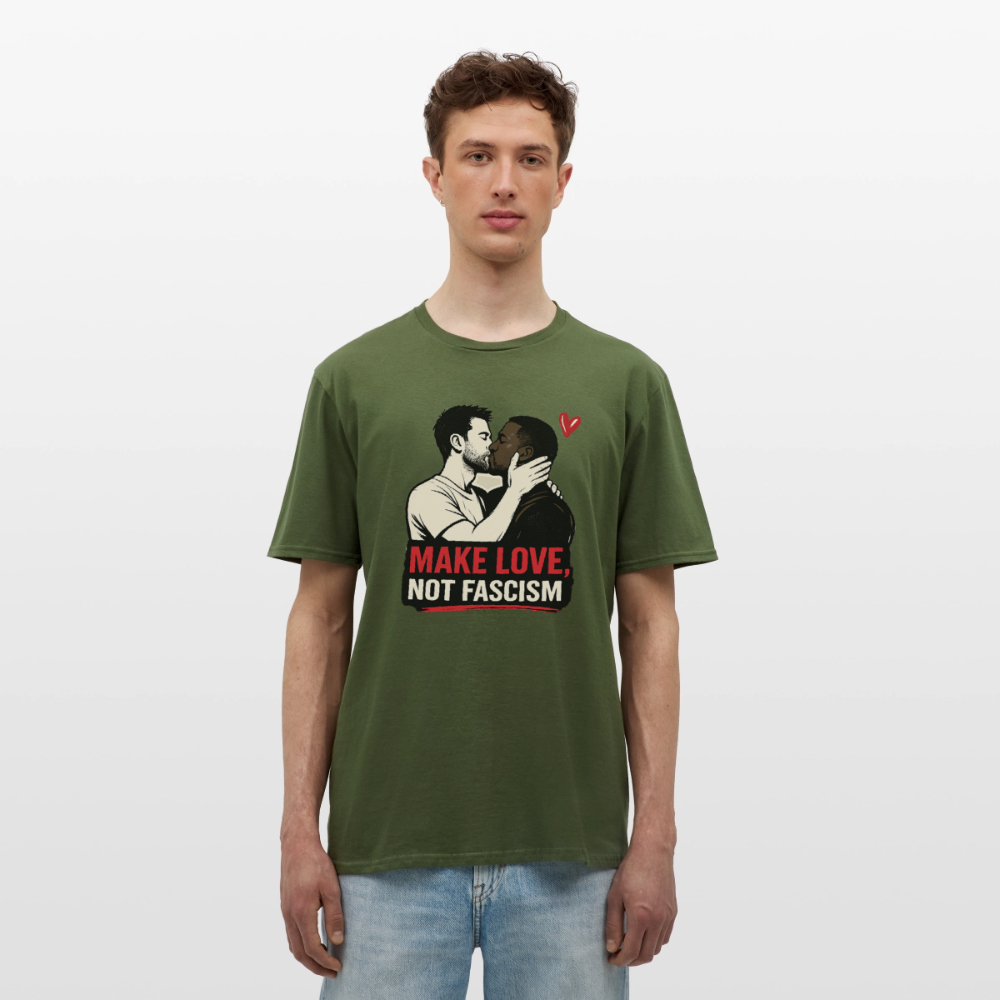Herren Make Love Not Fascism T-Shirt - LGBTQ Pride & Gegen Rechts Statement Shirt - Militärgrün