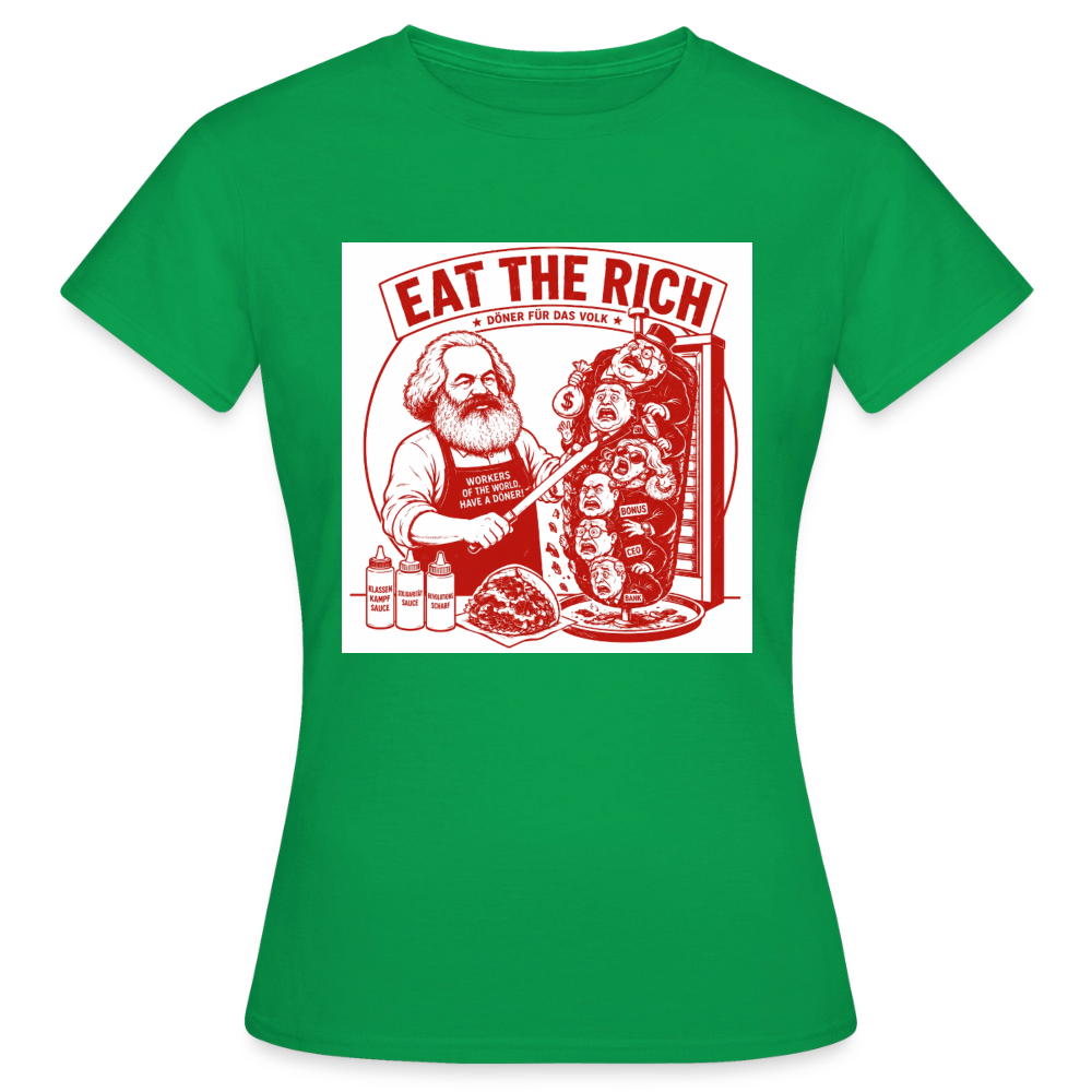Frauen T-Shirt Eat The Rich Döner T-Shirt - Karl Marx Satire - Kelly Green
