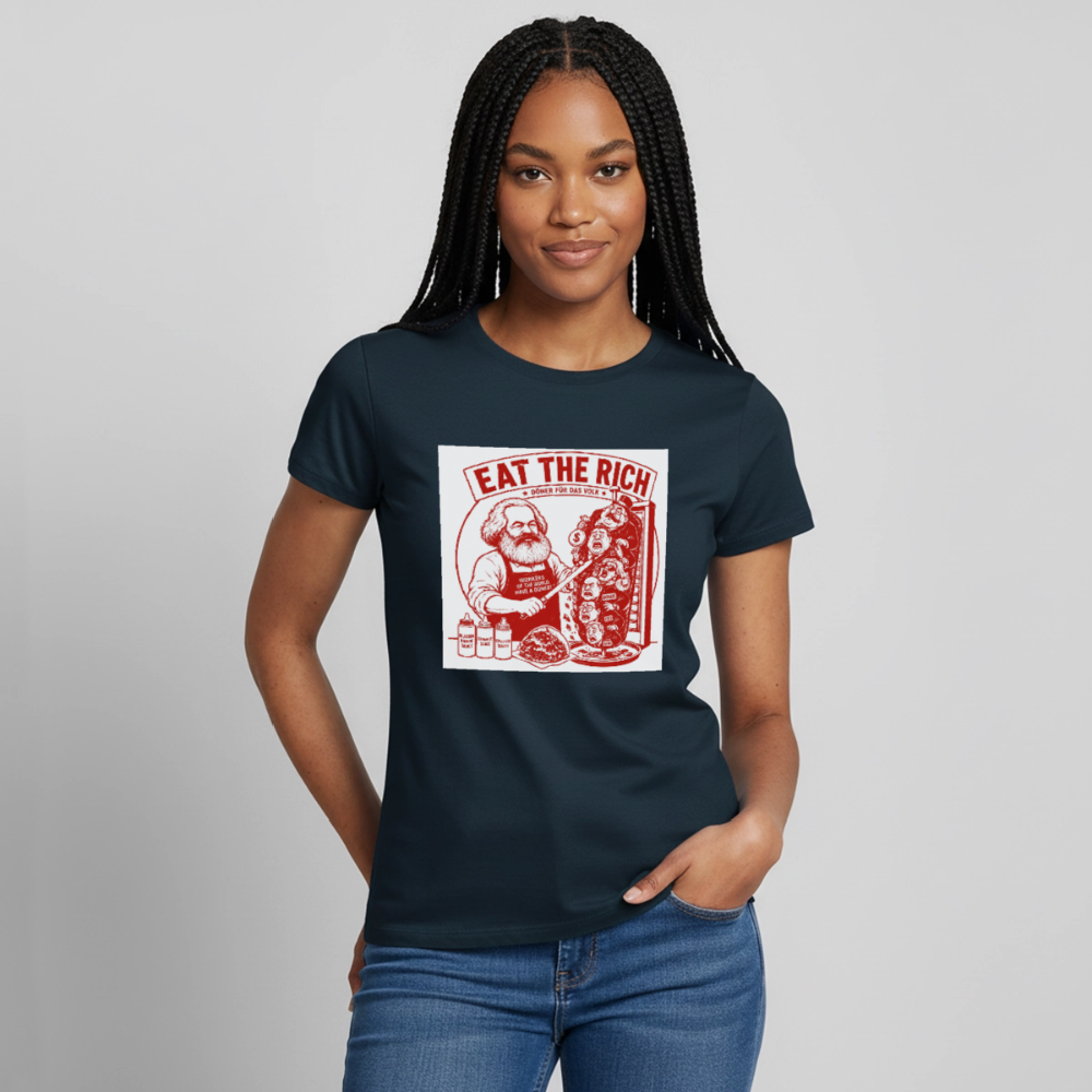 Frauen T-Shirt Eat The Rich Döner T-Shirt - Karl Marx Satire - Navy