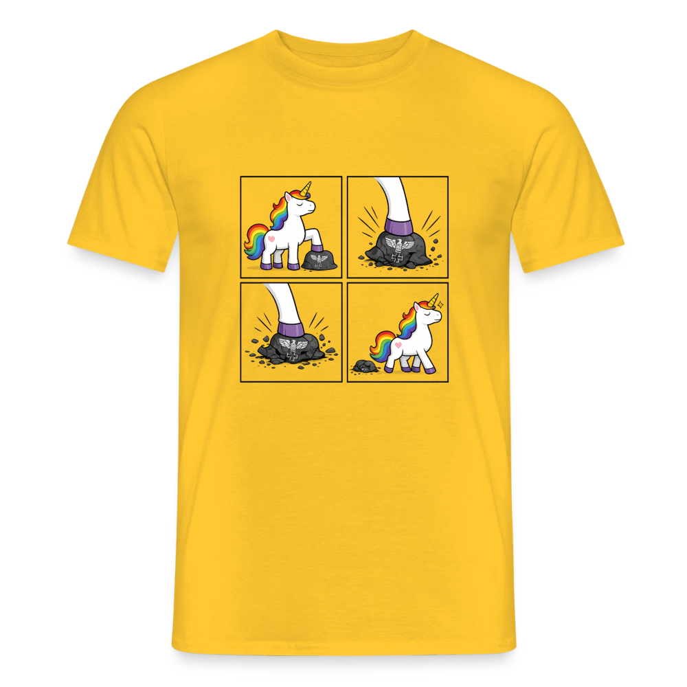 Männer T-Shirt Rainbow Unicorn Comic T-Shirt – Minimalistisches Statement Shirt mit Regenbogen Einhorn - Gelb