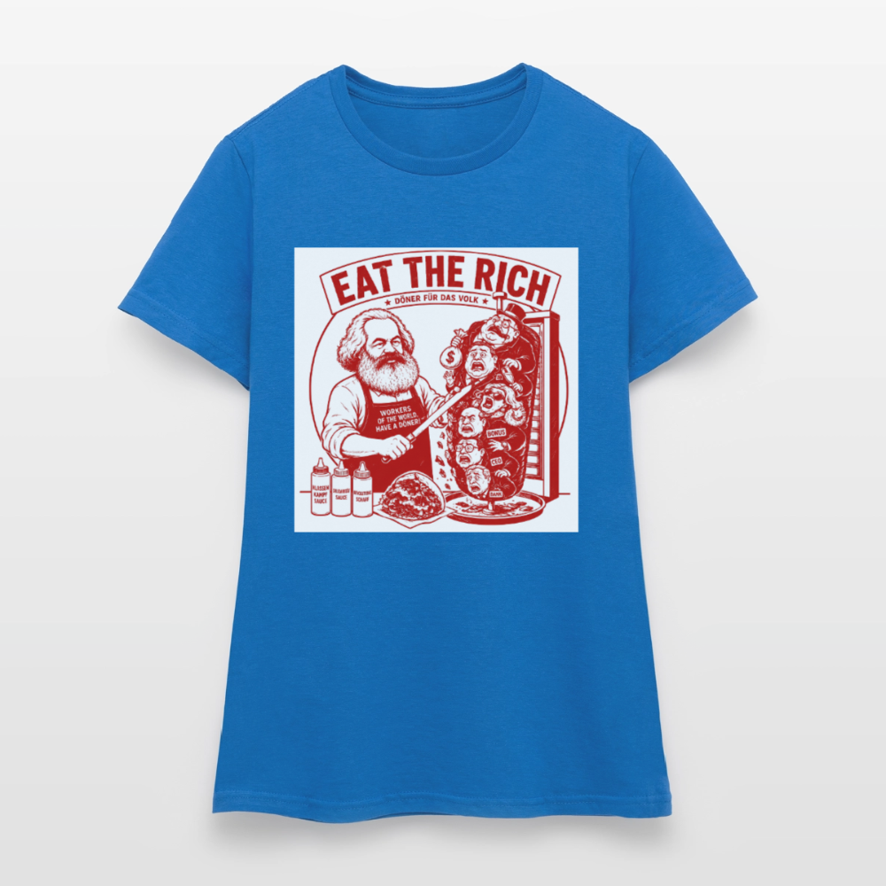 Frauen T-Shirt Eat The Rich Döner T-Shirt - Karl Marx Satire - Royalblau