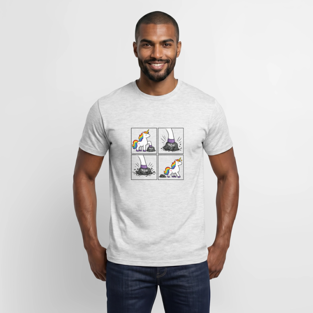 Männer T-Shirt Rainbow Unicorn Comic T-Shirt – Minimalistisches Statement Shirt mit Regenbogen Einhorn - Grau meliert