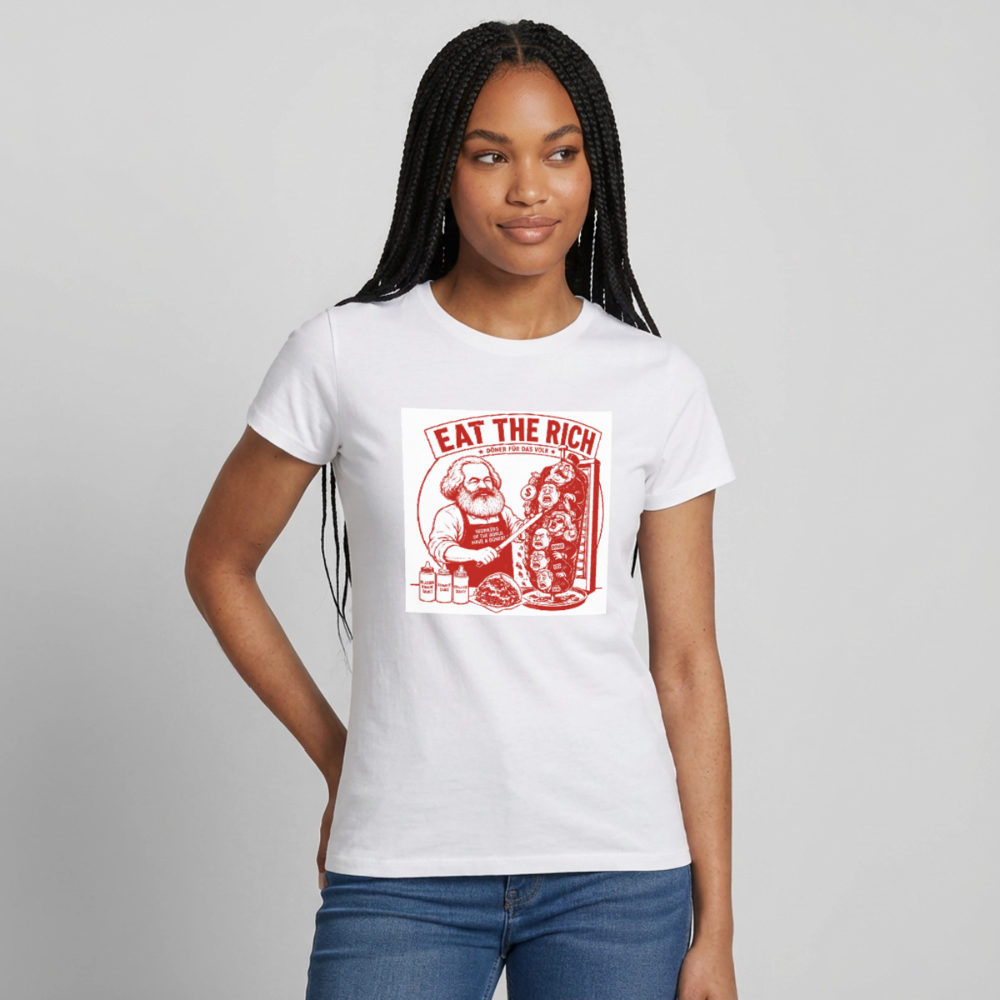 Frauen T-Shirt Eat The Rich Döner T-Shirt - Karl Marx Satire - Weiß