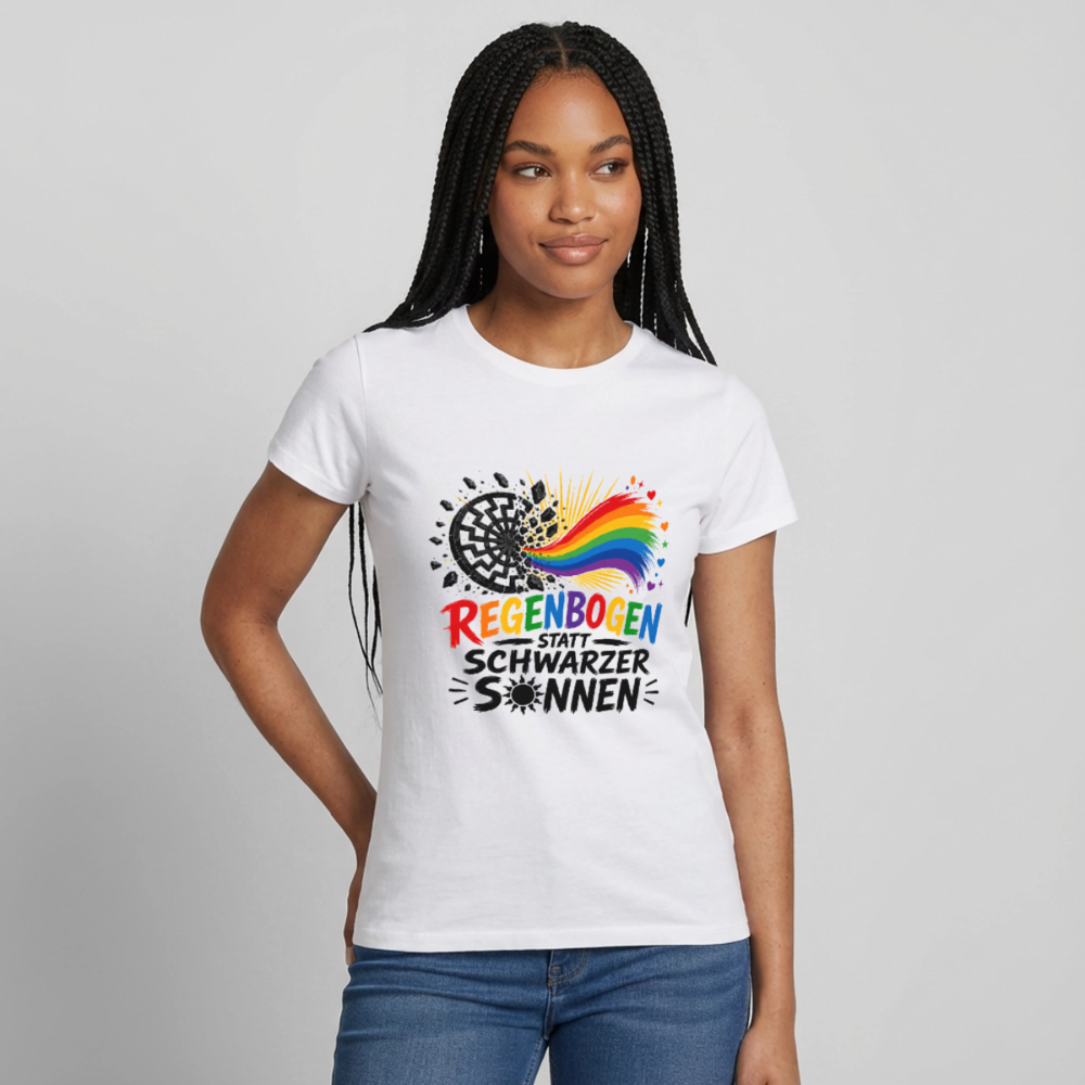 Weißes Frauen T-Shirt Regenbogen statt schwarzer Sonnen Shirt - Weiß