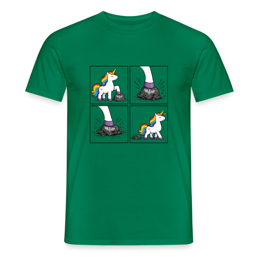 Männer T-Shirt Rainbow Unicorn Comic T-Shirt – Minimalistisches Statement Shirt mit Regenbogen Einhorn - Kelly Green