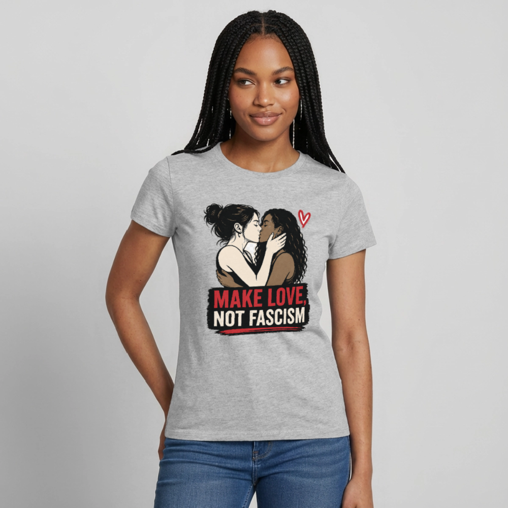 Make Love Not Fascism T-Shirt - LGBTQ Pride & Gegen Rechts Statement Shirt - Grau meliert