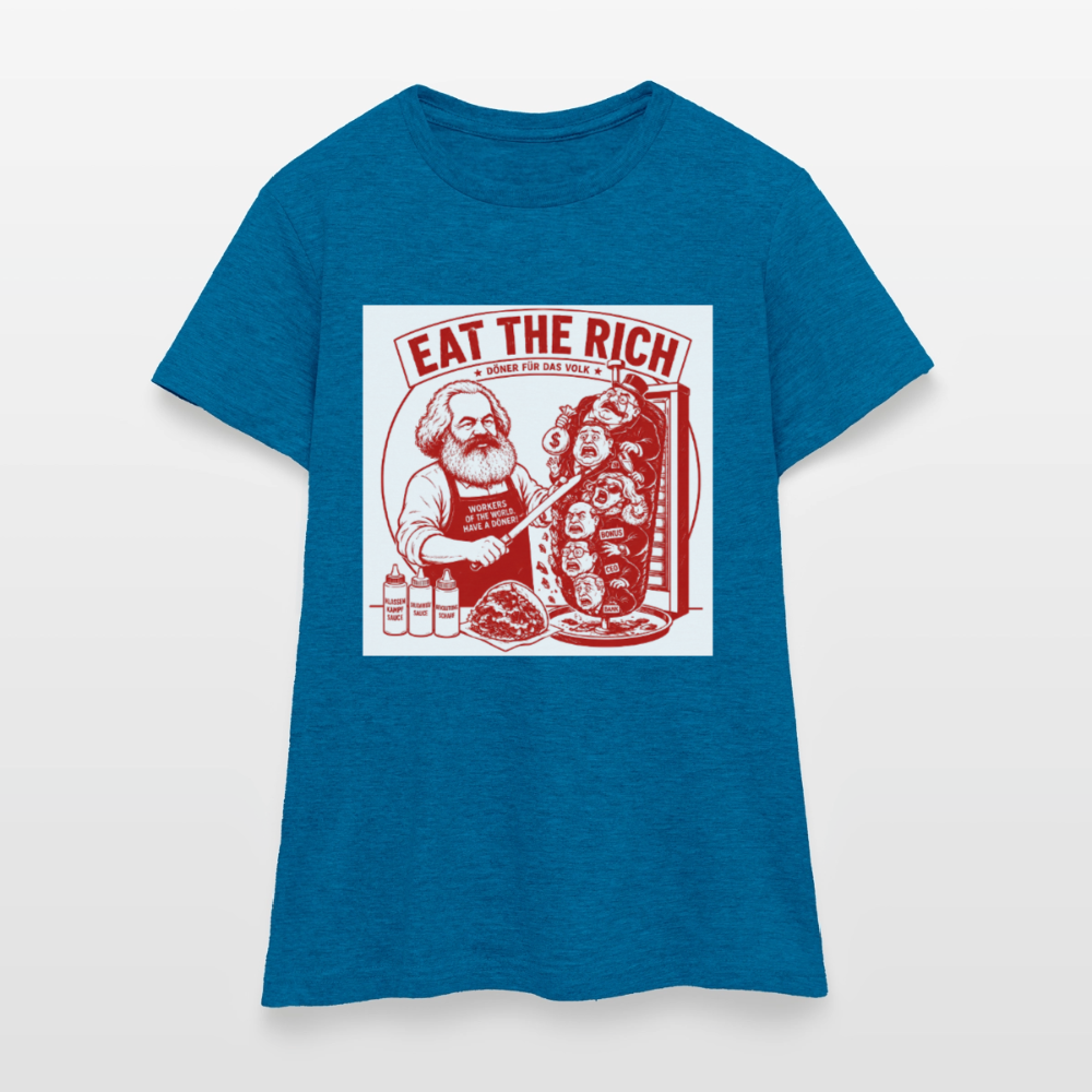 Frauen T-Shirt Eat The Rich Döner T-Shirt - Karl Marx Satire - Antikblaues Saphir meliert